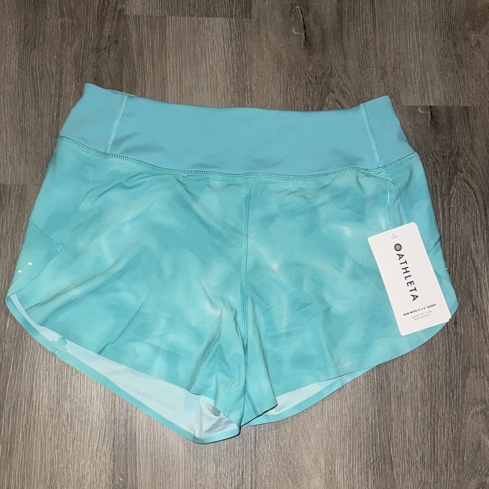 Athleta Run With It shorts Teal Tie-Dye